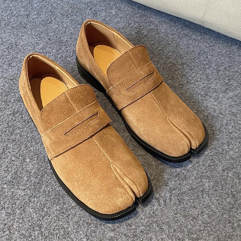 ZQW Tabi Shoes for Men Women Suede Loafers Leather Slip On Split Toe Comfortable Flat Dress Shoes for Casual Office Business Wear4