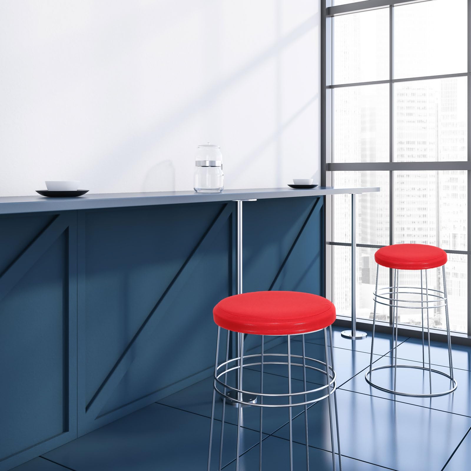 Lot De 4/6 Housses De Chaise Rondes Avec Coussin Antidérapant Et Lavable, Très élastique Pour Tabouret De Bar De 28 à 30,5 Cm, Utilisation Maison, Bar, Hôtel (@9, 6 Pièces De 30,5 X 2 Cm