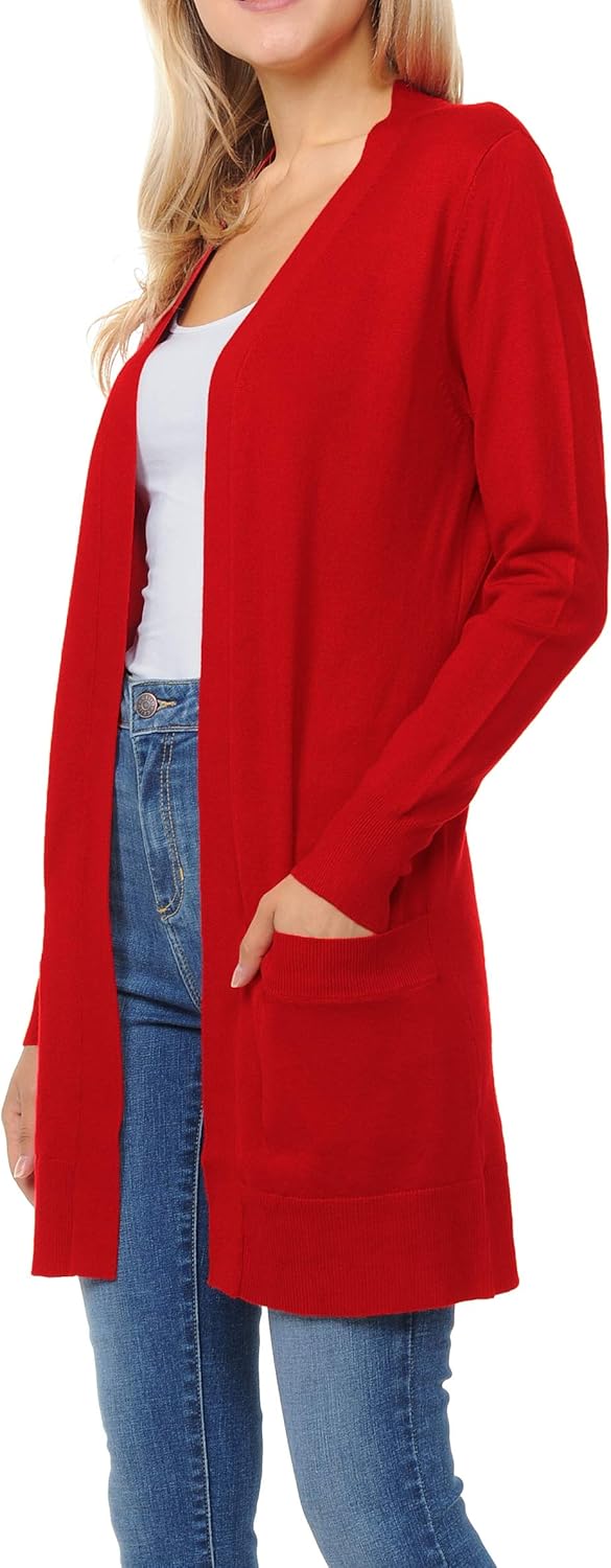 Womens Light Weight Open Front Long Cardigan with Pockets - Image 3