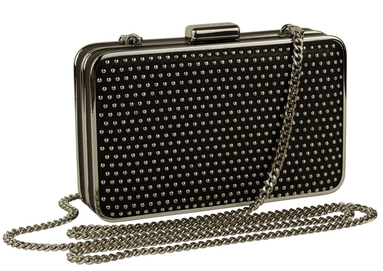 Michael Kors Black Elsie Microstud Box Clutch Glzd Wshd
