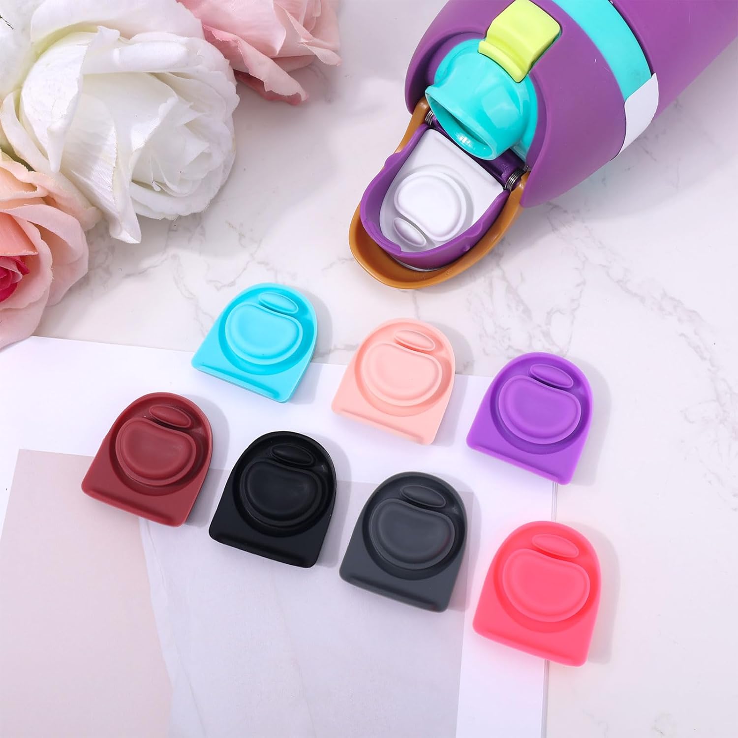 BOXOB 8pcs Water Bottle Lid Stopper Replacement for Owala, 8 Colors Silicone Bottle Spout Mouth Cap Stopper Rubber Seal Gasket Plug Accessories Parts for Owala FreeSip 24/32oz - Image 3