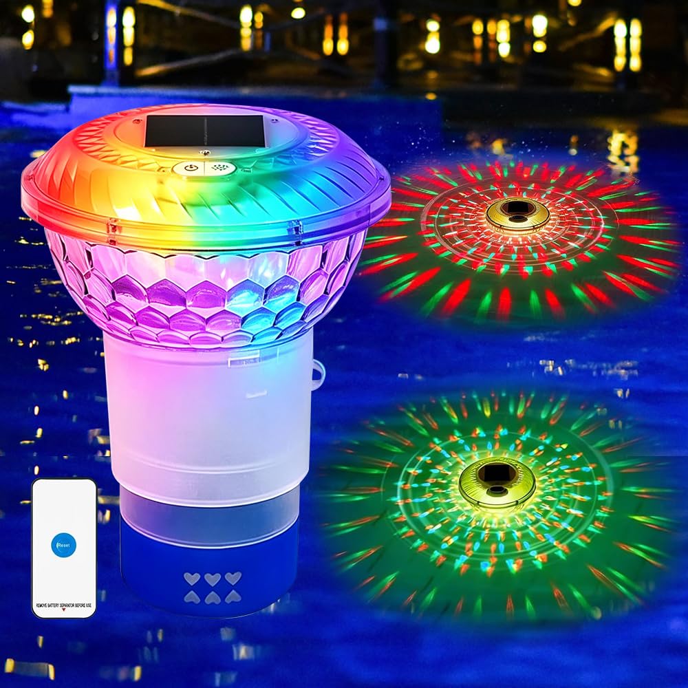 Distributeur de Chlore Flottant, Diffuseur Chlore Piscine avec Lumière Solaire LED, Contrôle par Bouton Flotteur Chlore Piscine pour Piscine Diffuseur Spa