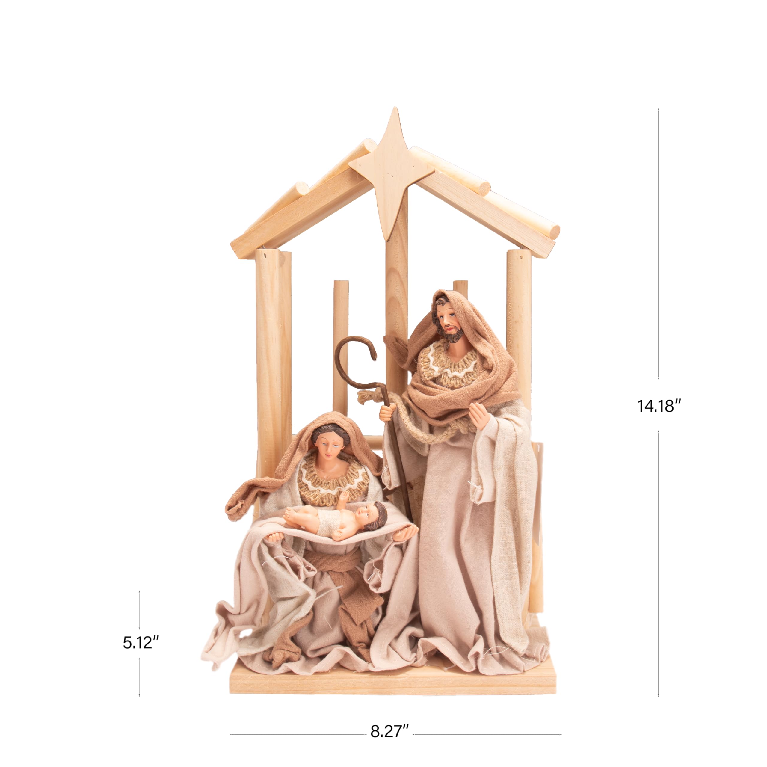 Nazareth Store Statuette traditionnelle en bois d'olivier de Terre Sainte avec étoiles et vêtements en coton