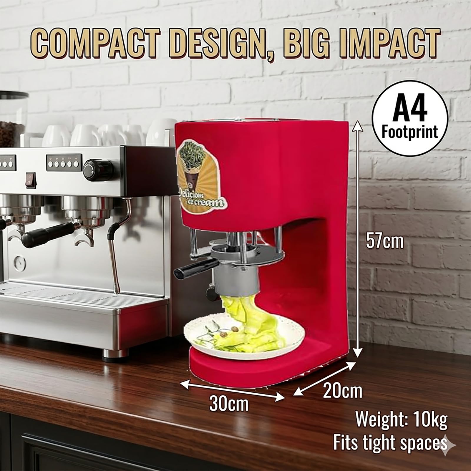Extrusora Comercial de «Spaghetti EIS» — Robusto Motor de 80 W, Base Estable Que Evita el tambaleo, Prensa 4 en 1 para Helados Tipo fideo, Ideal para heladerías y restaurantes Red