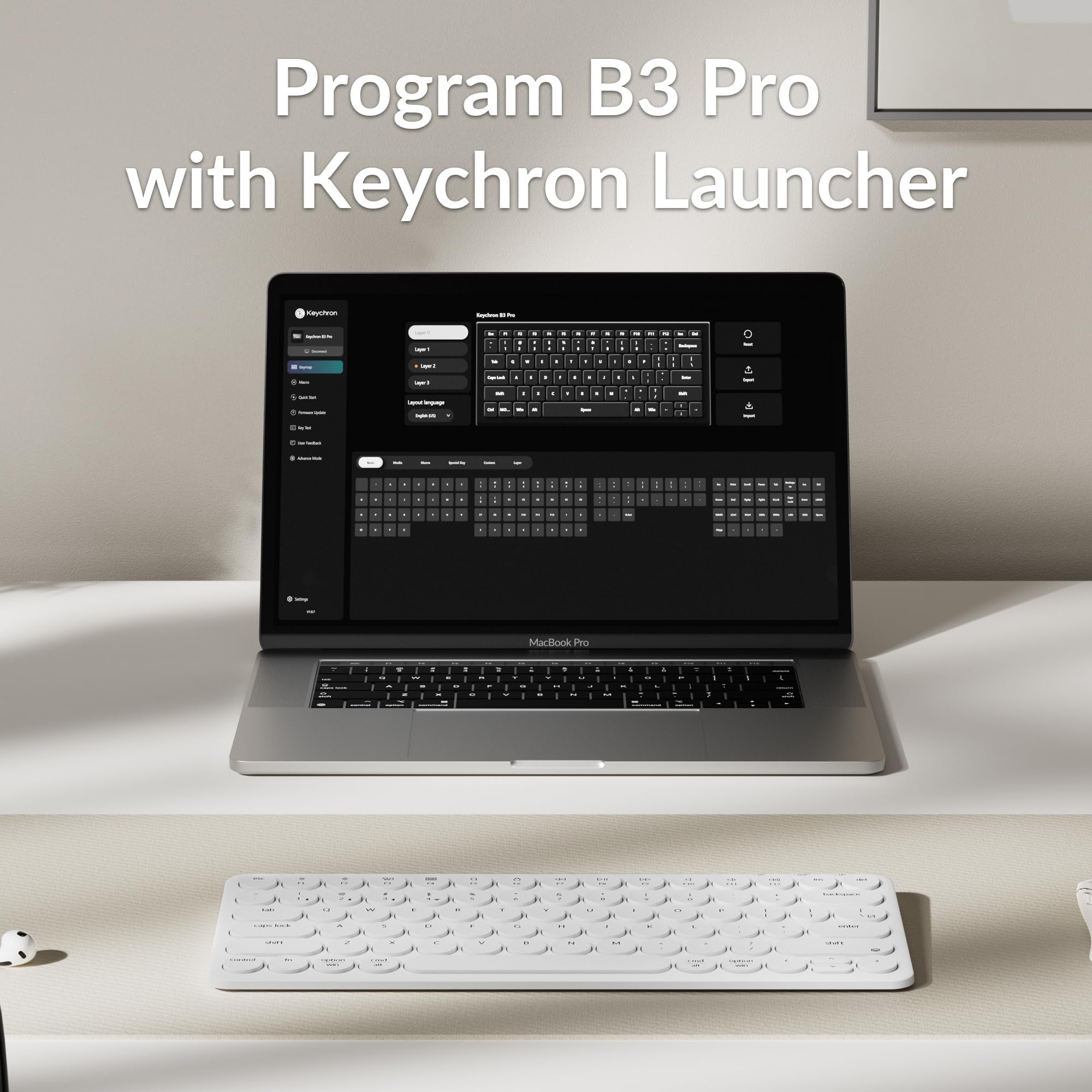 Keychron B3 Pro - Tastiera meccanica wireless ultra sottile al 75%, 2,4 GHz, Bluetooth 5.2 e connessione cablata, design leggero a basso profilo, connessione multi-dispositivo per Windows/Mac/tablet