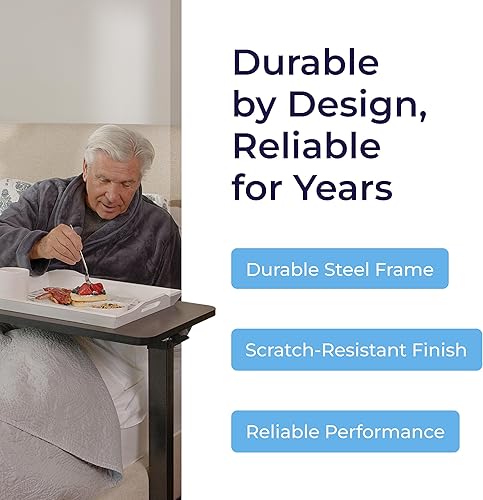 Vista 6 de Drive Medical Mesa para colocar sobre la cama con ruedas - Ajuste de altura seguro para mayor comodidad - Superficie no inclinable - Diseño rodante