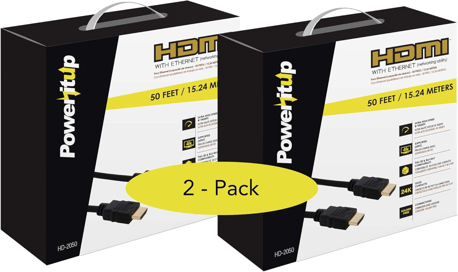 3ft. HDMI V2.0 Ethernet Cable, 4K (60Hz),3D, Blu-ray, Audio Return Supported, 30AWG / 6.0mm, Use with HDTV/Projector/LCD or Electronic Devices, 3 feet Cable, 3 CABELS Included