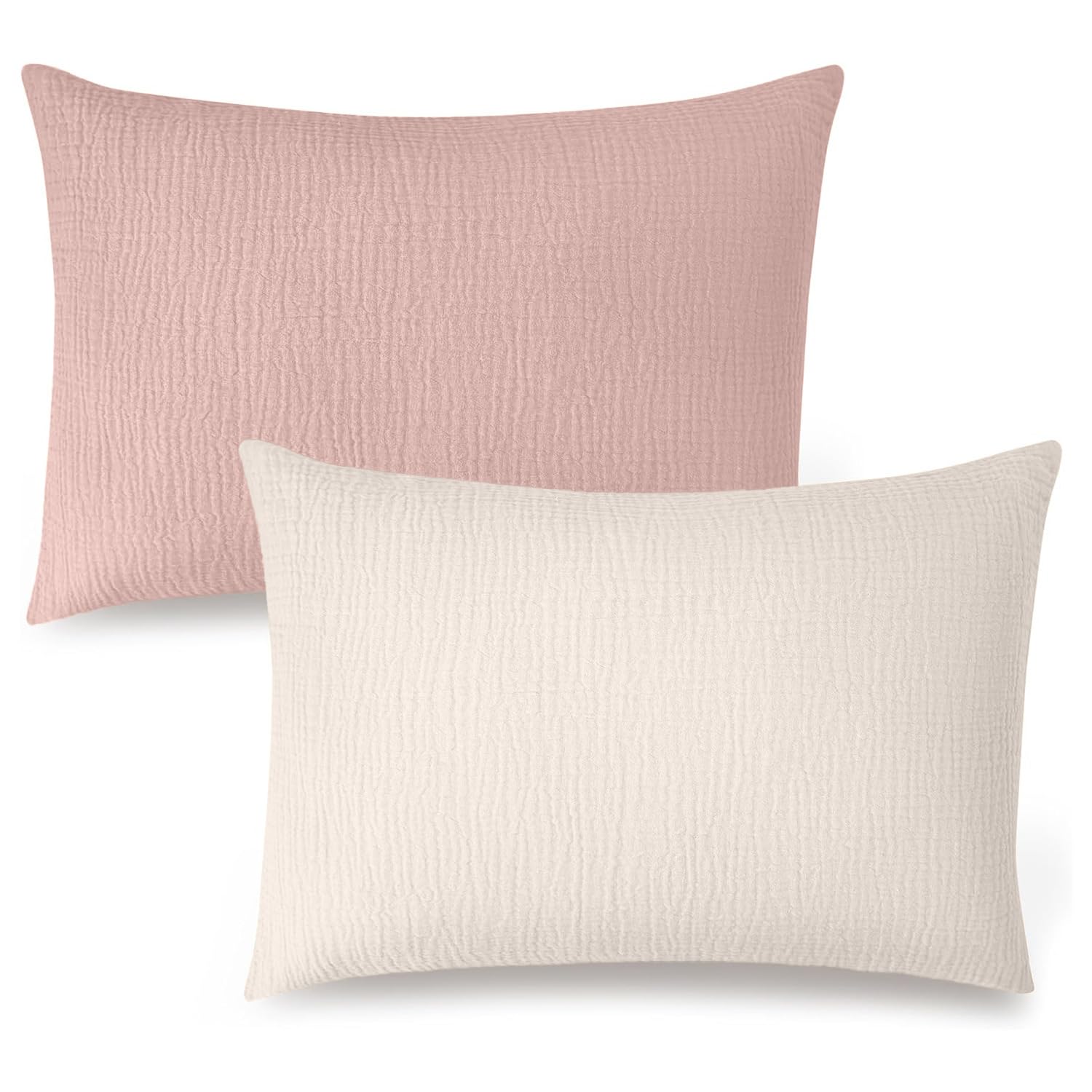 Vyqrx 2Pcs Toddler Pillow Cases, Cotton Muslin Soft Breathable Covers, Cream & Sand Red Cot Bed Pillow Cases for Baby Kids, Fits 15×19 Inch Toddler & Cot Pillows (2, Cream ＆ Red, Standard)