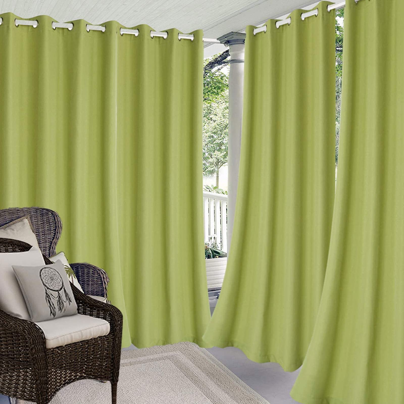 RDJSHOP Outdoor Vorhänge, Wasserdicht Verdunkelungsvorhang mit Ösen, Outdoor Vorhänge mit UV Schutz Wasserabweisend Blickdicht für Pavilion Balkon Garten Schlafzimmer,1 Stück,Green-132x274cm