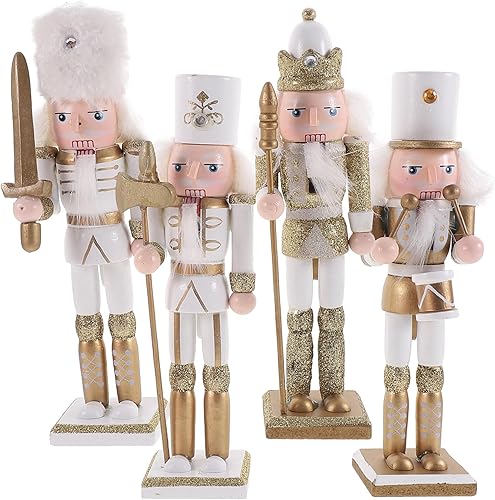 Figura de cascanueces de madera de Navidad, figuras de soldado cascanueces con purpurina, juego de muñecos de cascanueces de jengibre en miniatura