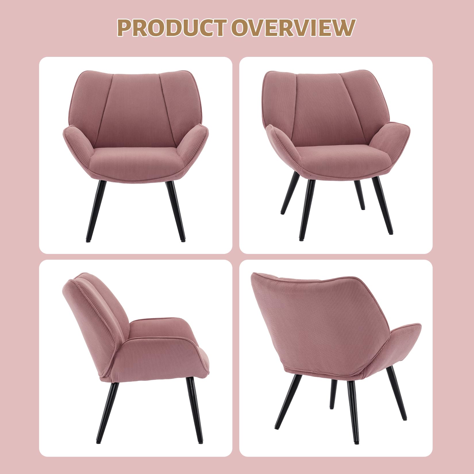 BonHaus Modernas Sillones de suplemento para sala de estar, sillones acolchados con patas metálicas, sillón de lectura relajante para dormitorio, sala de estar y oficina
