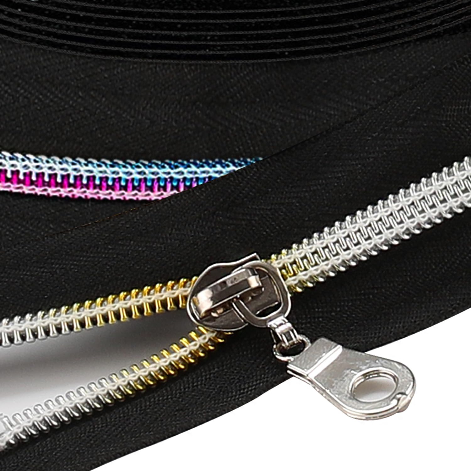 The Yards 10 Yards Bulk Coil Zipper(#5), Black Nylon with Colorful Teeth by The Yards