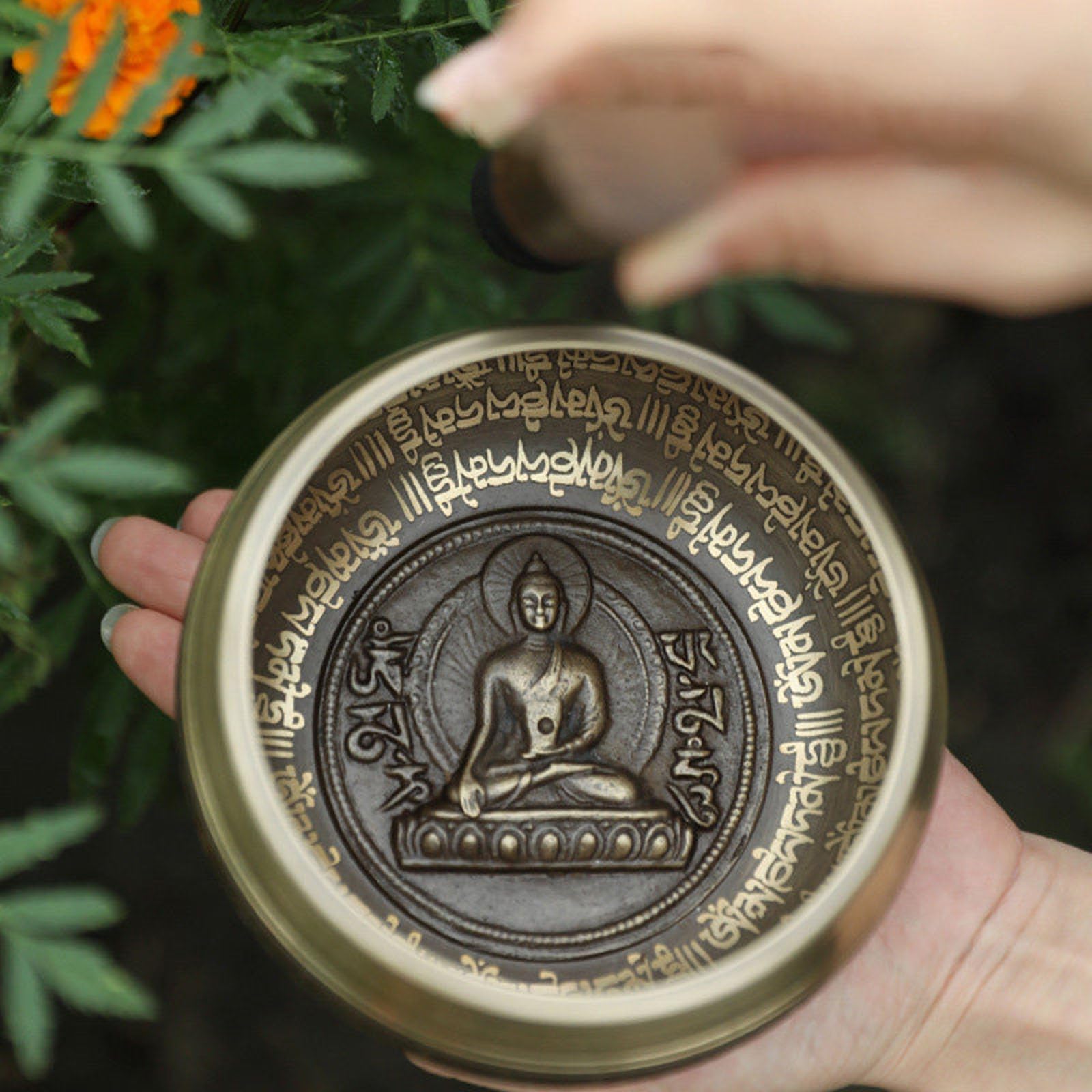 Set di campane tibetane, 11 cm, martellata a mano, in rame, ornamento per meditazione e pulizia delle orecchie