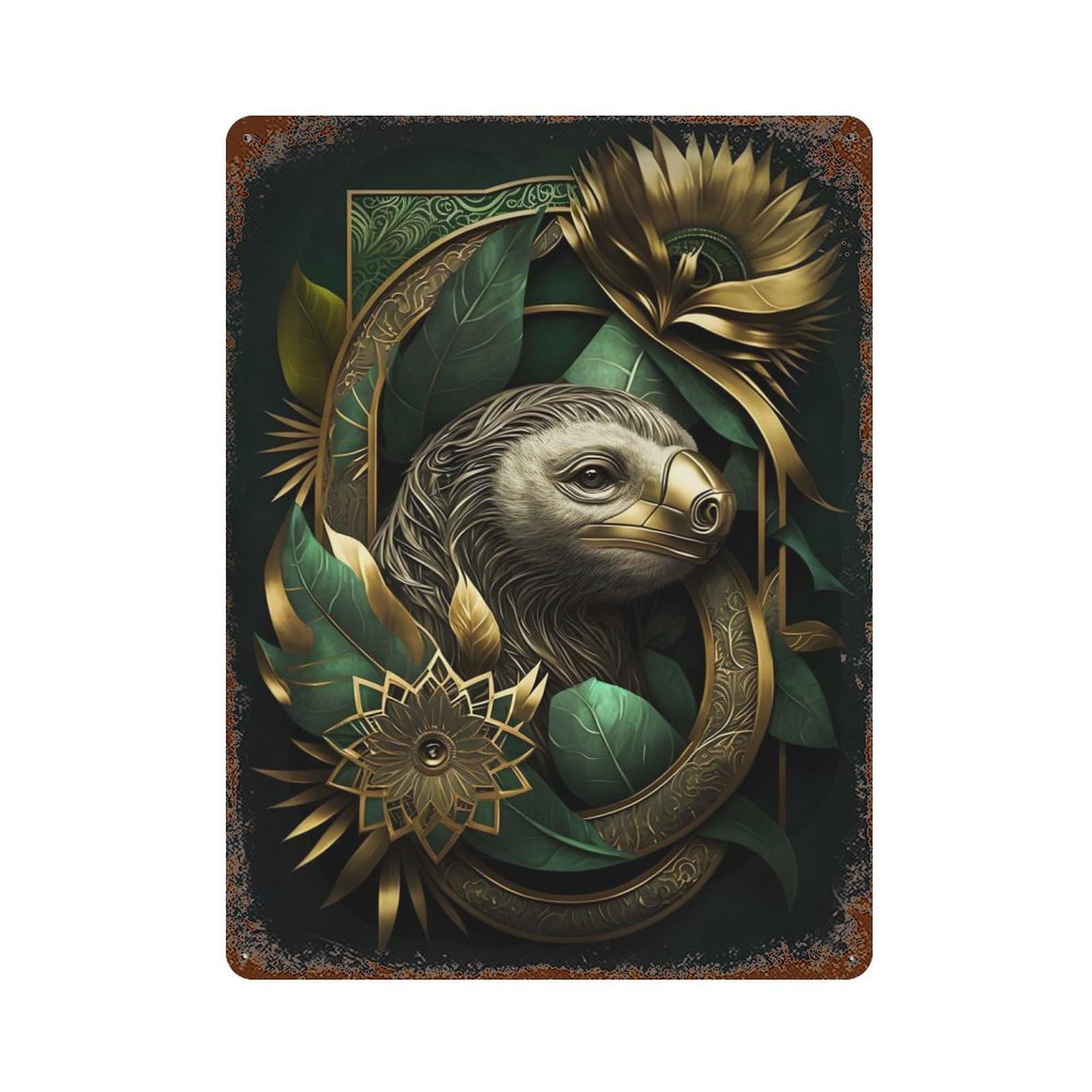 Sloth Abstract Floral 15.7"x11.8" Vintage Metal Tin Sign, Retro Wall Decor for Basement, Hobby Room And Garage Decor