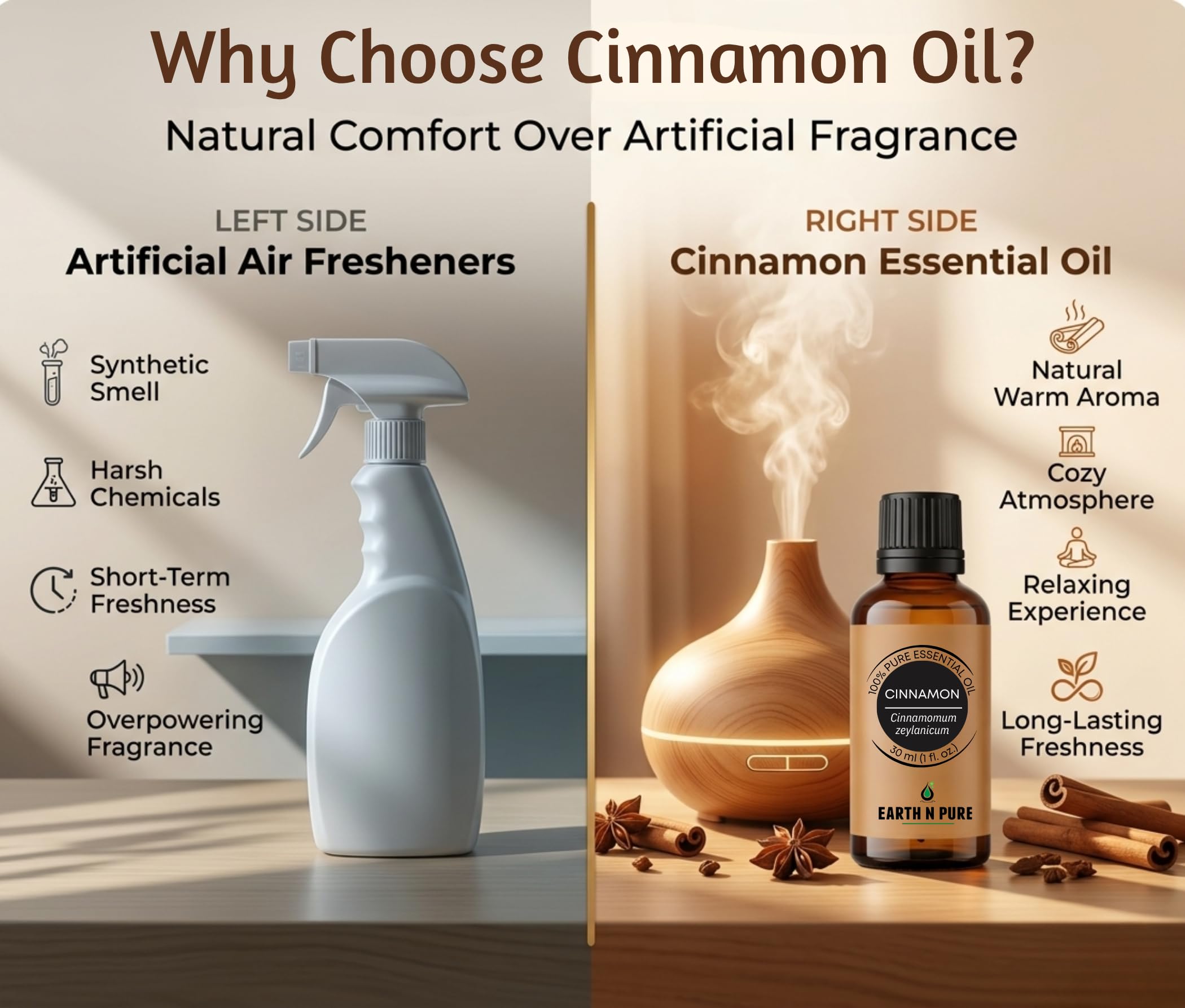 Earth N Pure Cinnamon Essential Oil | 100% Pure & Undiluted | Steam Distilled | Warm Ambiance, Muscle Comfort & Focus | 30ml 2