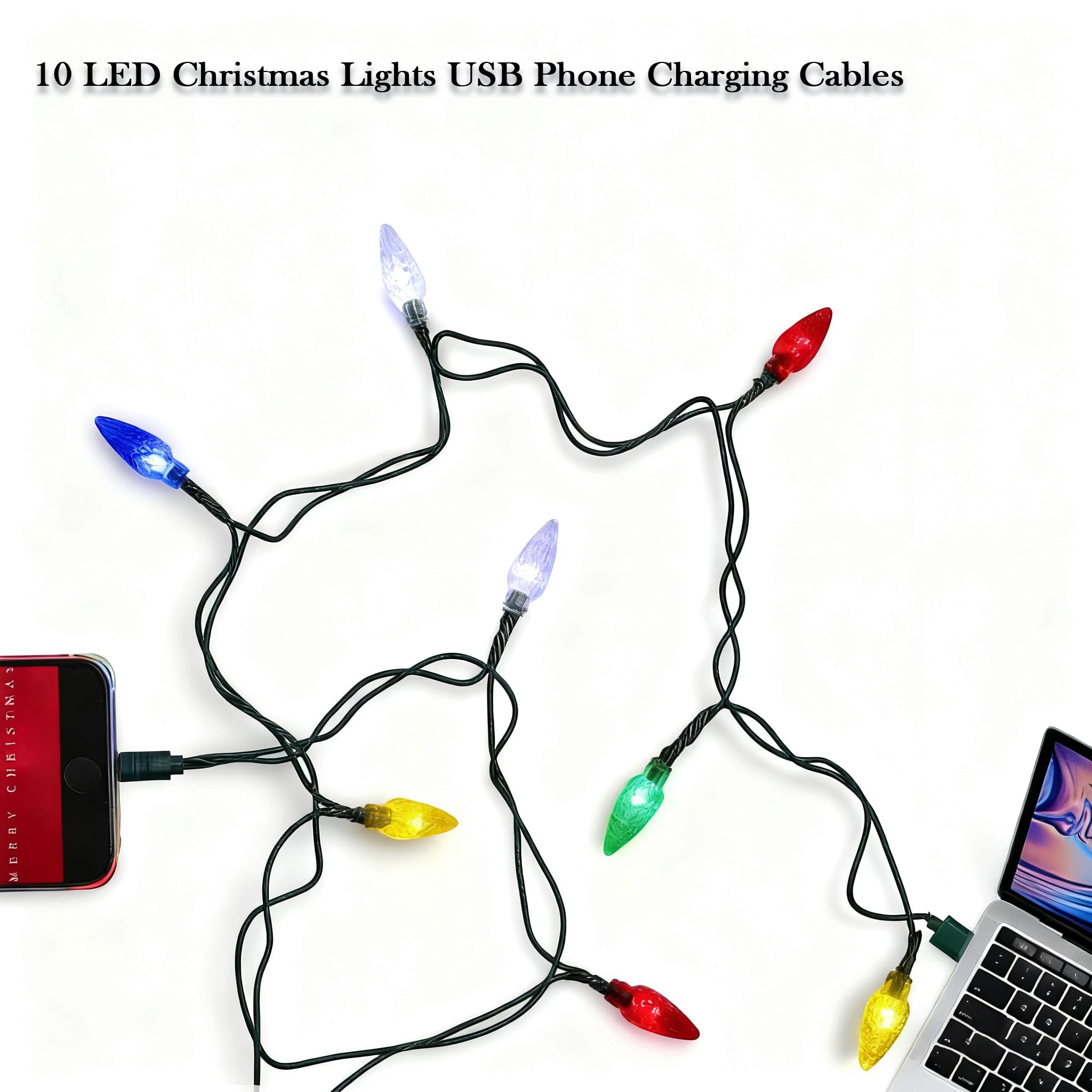 Confezione da 2 cavi di ricarica per telefono con luci natalizie, cavo di ricarica USB A a tipo C da 55 pollici con 10 lampadine LED, cavi di ricarica Holiday compatibili con telefoni e 17/16/15 e Pad