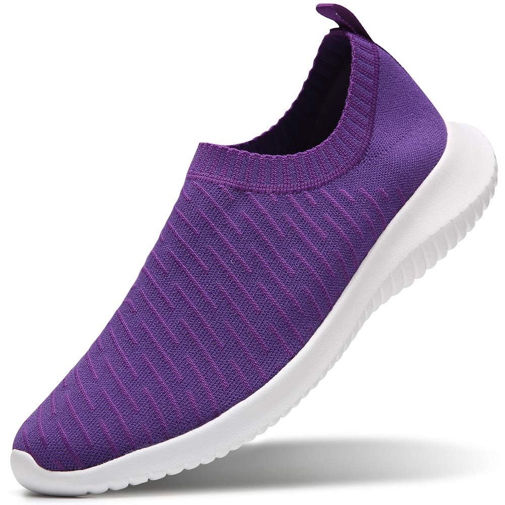 Womens Comfort Elastic Sock Slip On Walking Lightweight Non-Slip Fall Shoes (Size:5.5-11), Purple, 10