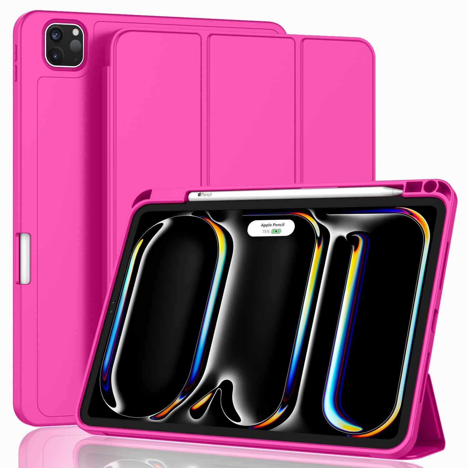 ZryXal New iPad Pro 13 Inch Case (M5) 2025 / (M4) 2024 with Pencil Holder, Smart iPad Case [Support Pencil Pro and Pencil (USB-C)], Support Touch ID and Auto Wake/Sleep (Rose Red)
