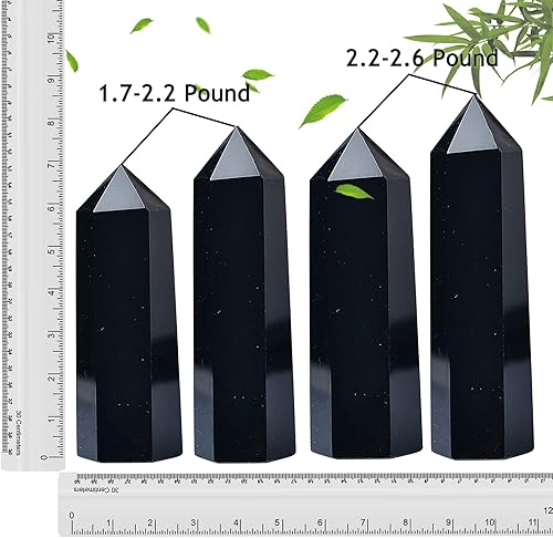 Miniatura 2 de Black Obsidian Towers - Varita grande de piedra de cristal curativa con 6 facetas para regalo de meditación, 1.3-1.7 libras