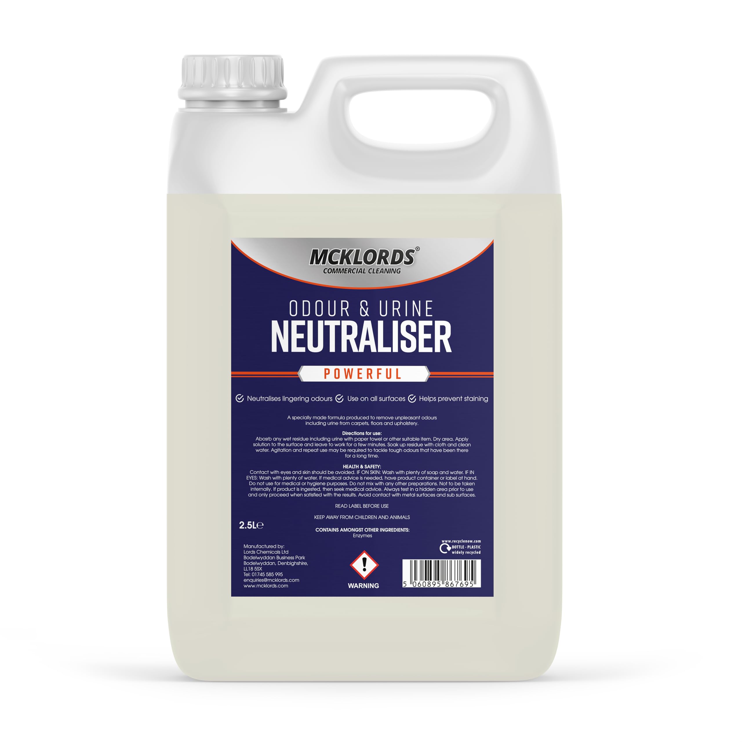 McKlords - Enzyme Odour & Urine Remover 2.5L - Professional Pet Stain & Smell Eliminator - Safe for Carpets, Upholstery, Hard Floors & Pet Bedding