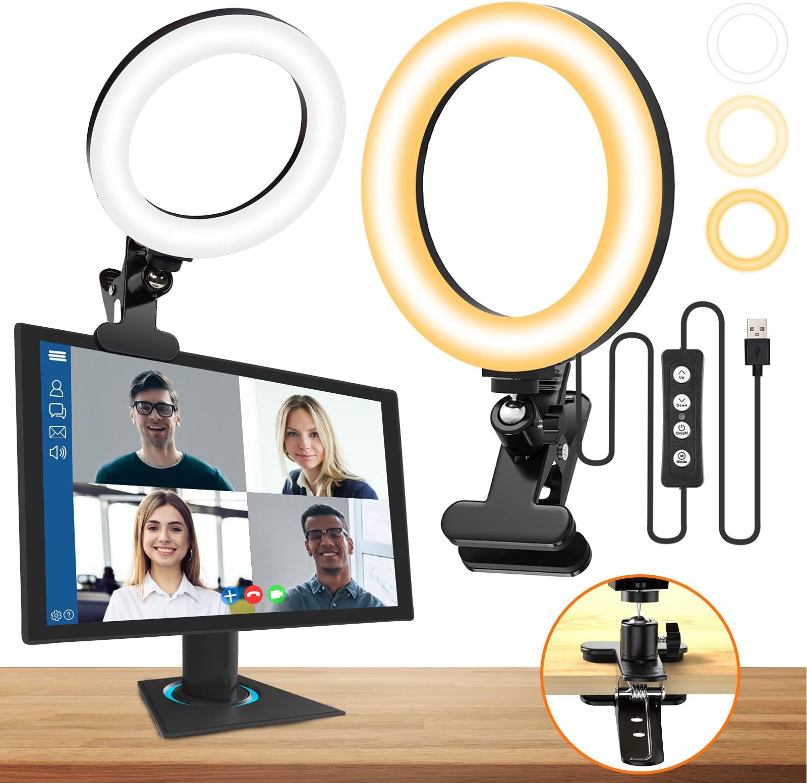 SEBIDER Video Conference Lighting Kit, 10 inch Selfie Ring Light with Clamp Mount for Computer,Laptop, Clip on Desk Ring Light for Zoom Meeting, Make up, Photography, Live Streaming, Tiktok, YouTube