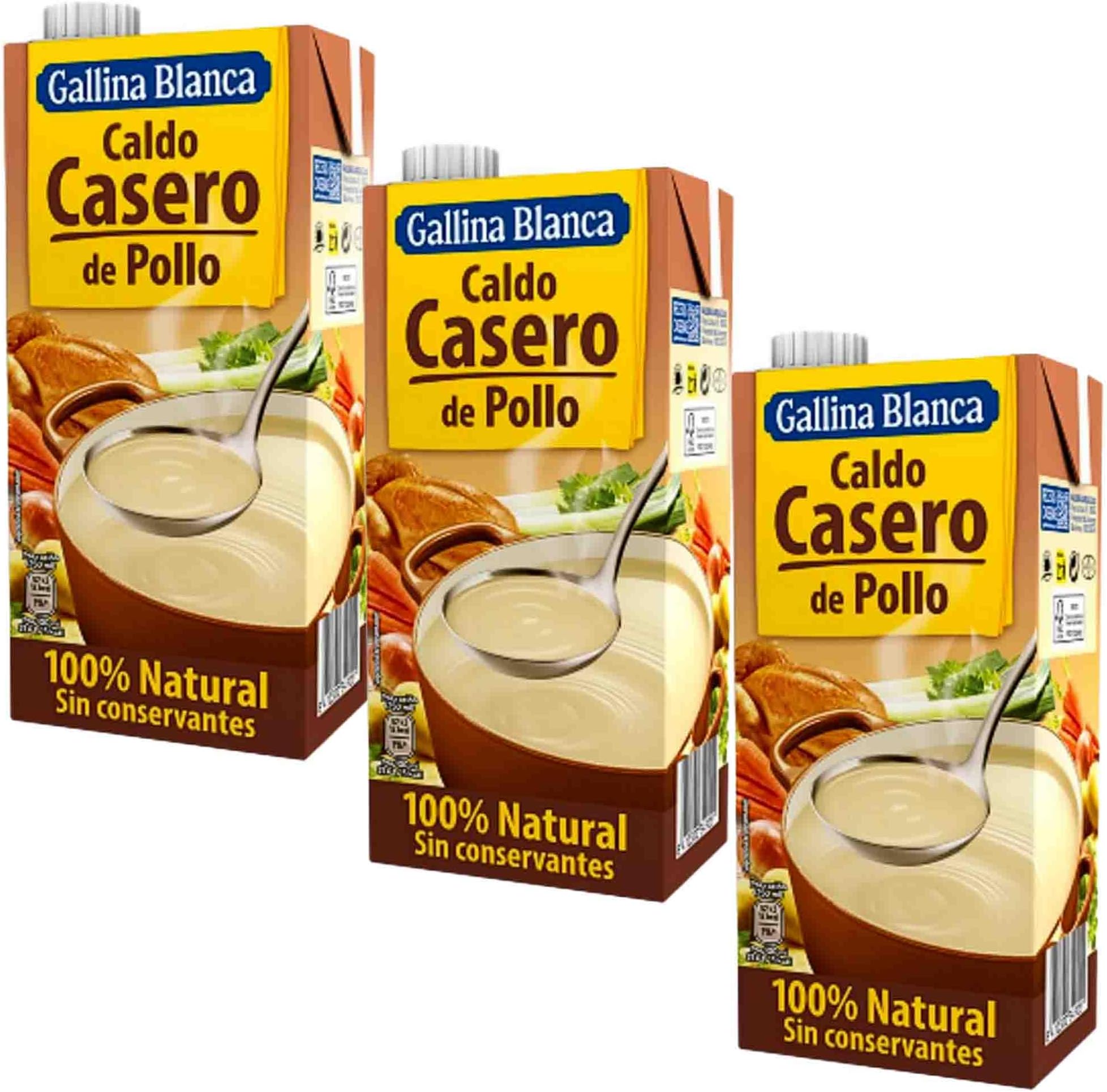 Spanish Chicken Broth | Low Carb & Gluten Free| Clear Liquid Broth, not Chicken Stock Cubes, Powder or Concentrate Gallina Blanca Casero de Pollo| 3x 1L