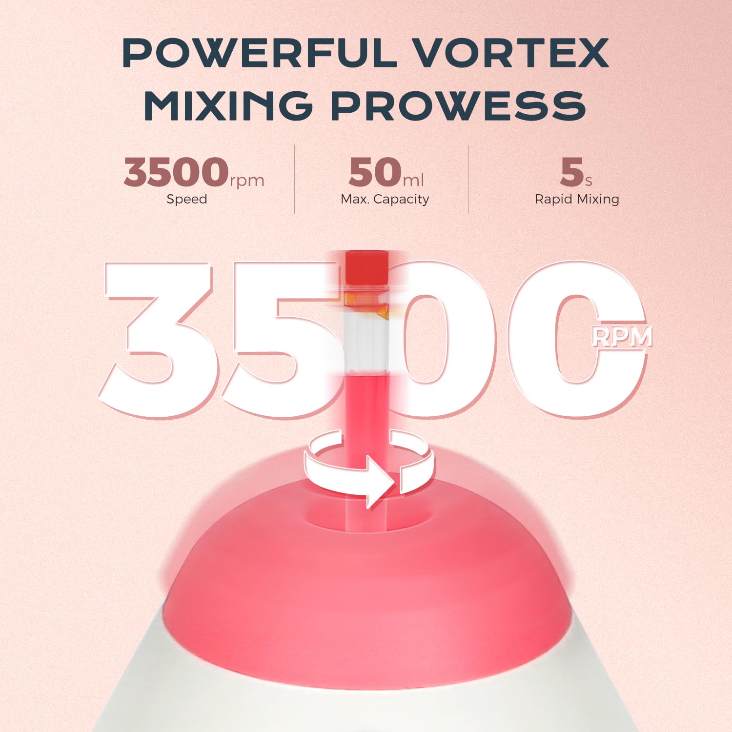 Bonvoisin Mini Vortex Batidora 3500 rpm, Tap to Activate, 50 ml, mezcla rápida, para soluciones de laboratorio, pinturas acrílicas, pegamento para pestañas, geles y esmaltes de uñas