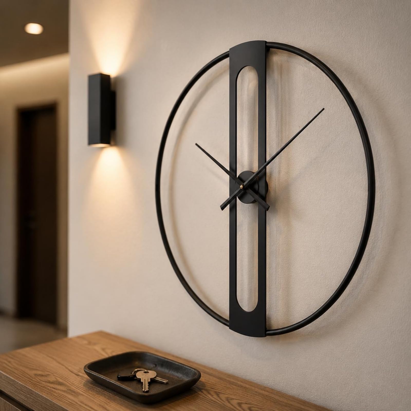 Moderne Wanduhr Pendeluhr Wanduhr mit Marmorzifferblatt Rechteckiges Gehäuse Metallrahmen Leise Uhr Ohne Ticken Einfache Montage für Arbeitszimmer, Schwarz, Langes Pendel