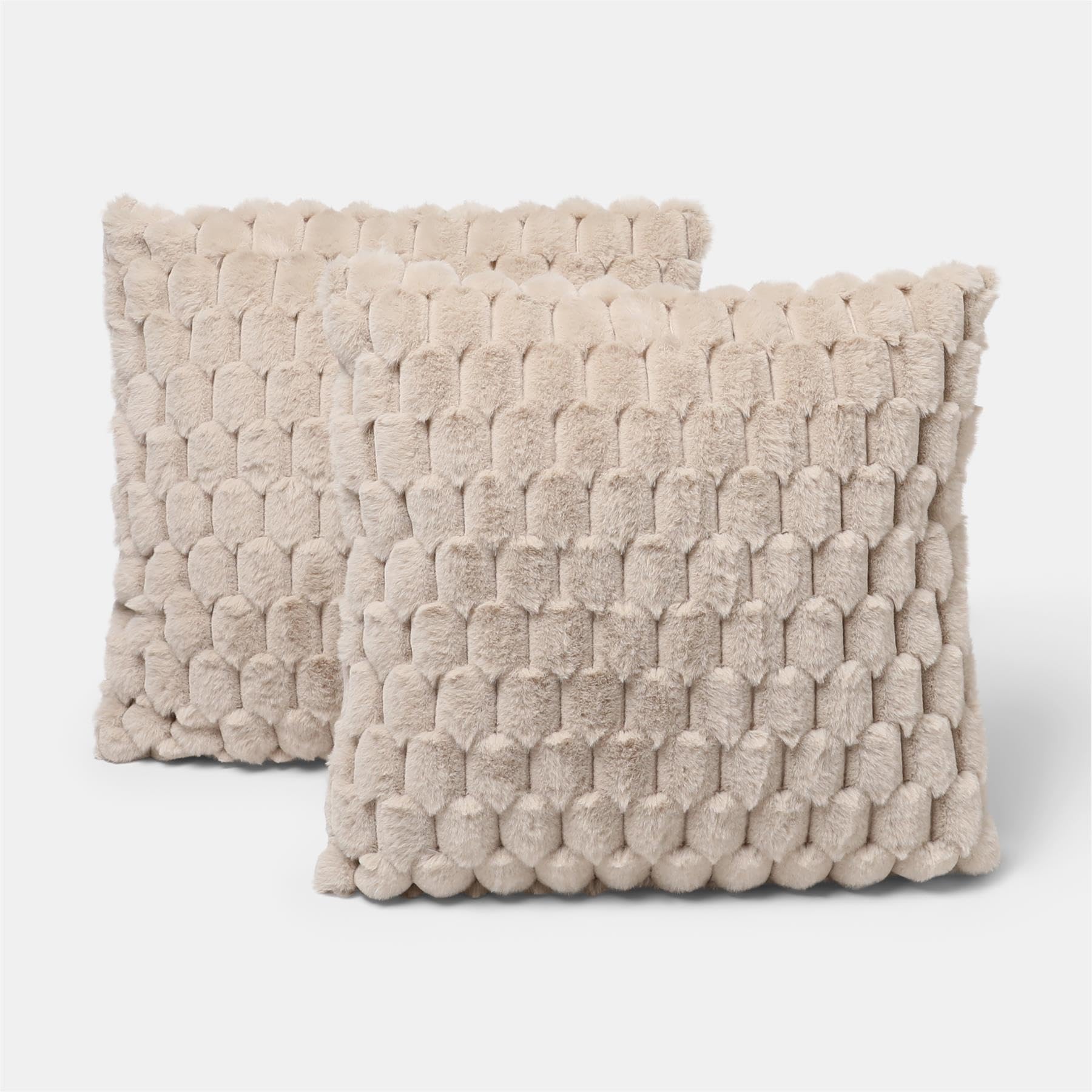 OHS Waffle Faux Fur Cushion Covers Pack of 4 Home Decor 45 x 45cm, Natural
