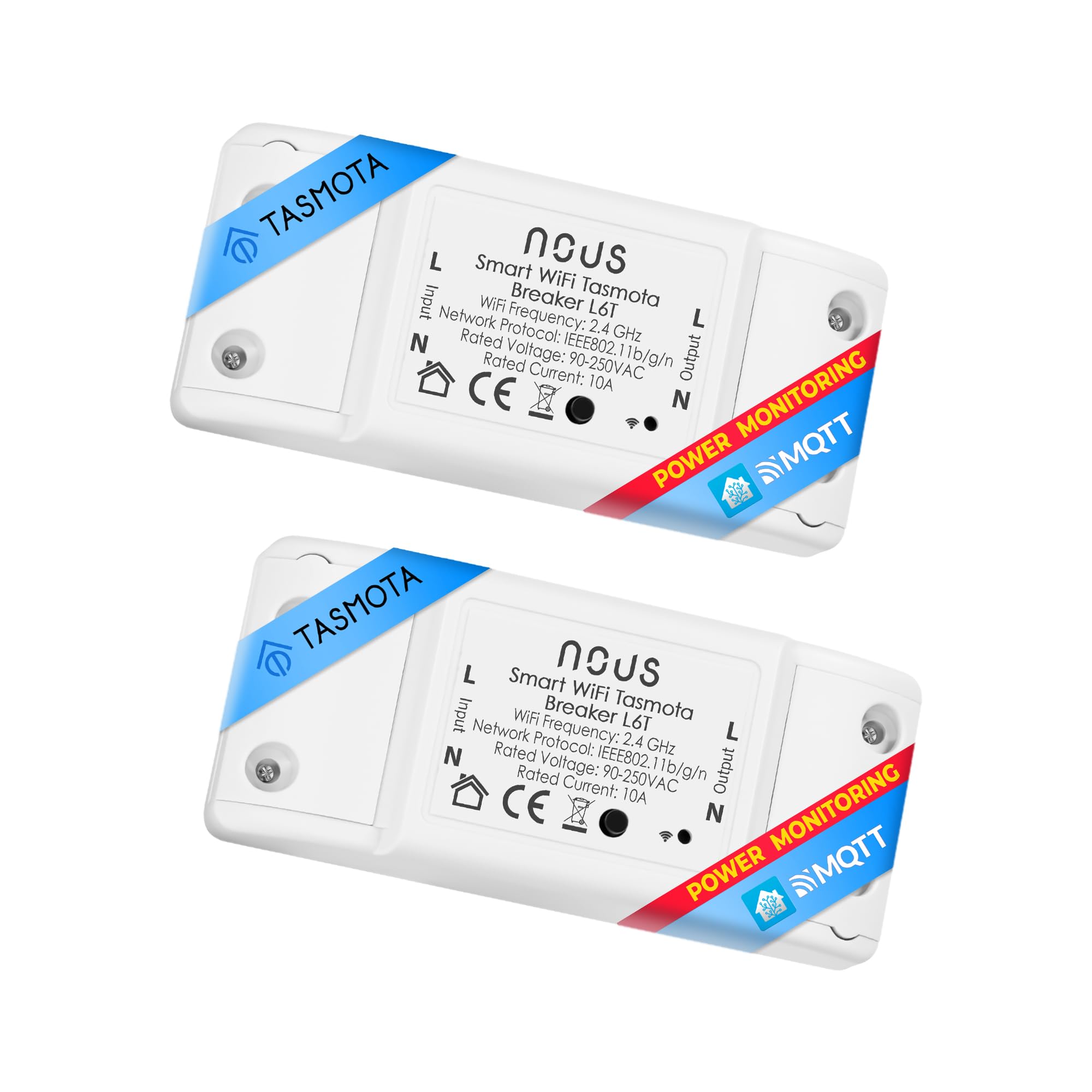 NOUS Tasmota Smart Light Switch NOUS L6T - esp8266 Smart Home Switch with Timer, WiFi Switch, Wireless Switch, LED Light Relay 230V, MQTT Google Home Assistant ioBroker Alexa, 2pcs