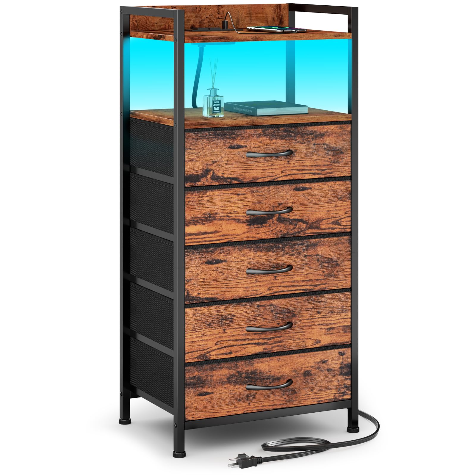 その他 Narrow Dresser Featuring Table Lighting Amazon.com: Furnulem 5 Drawer Dresser for Bedroom, Tall Nightstand
