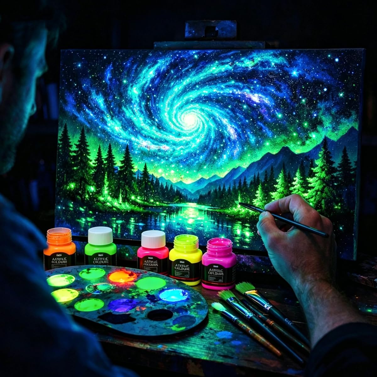 Lumineszenz Malen Nach Zahlen Erwachsene LKW Malen Nach Zahlen Kinder, DIY Set Erwachsene mit Pinselset Lumineszenz Acrylfarben Set Leinwand zum Bemalen 135 x 100cm Deko Wohnzimmer Landschaft GYYH7461