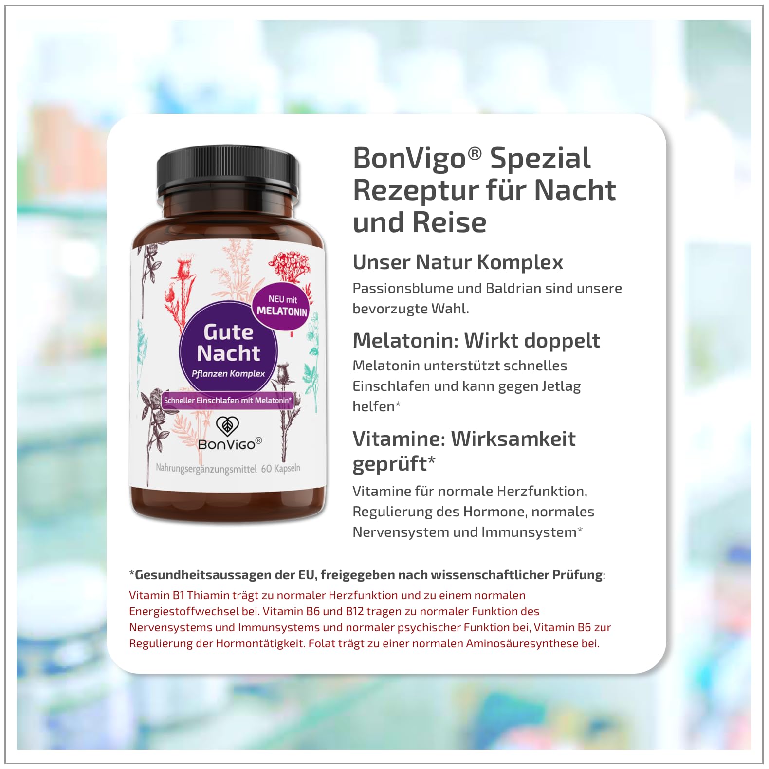 Gute Nacht Kapseln - Jetzt verbessert: Schneller einschlafen mit Melatonin* - Wertvolle Pflanzen-Extrakte Passionsblume und Baldrian - B-Vitamine für Nerven, Herz, Hormone** (2)