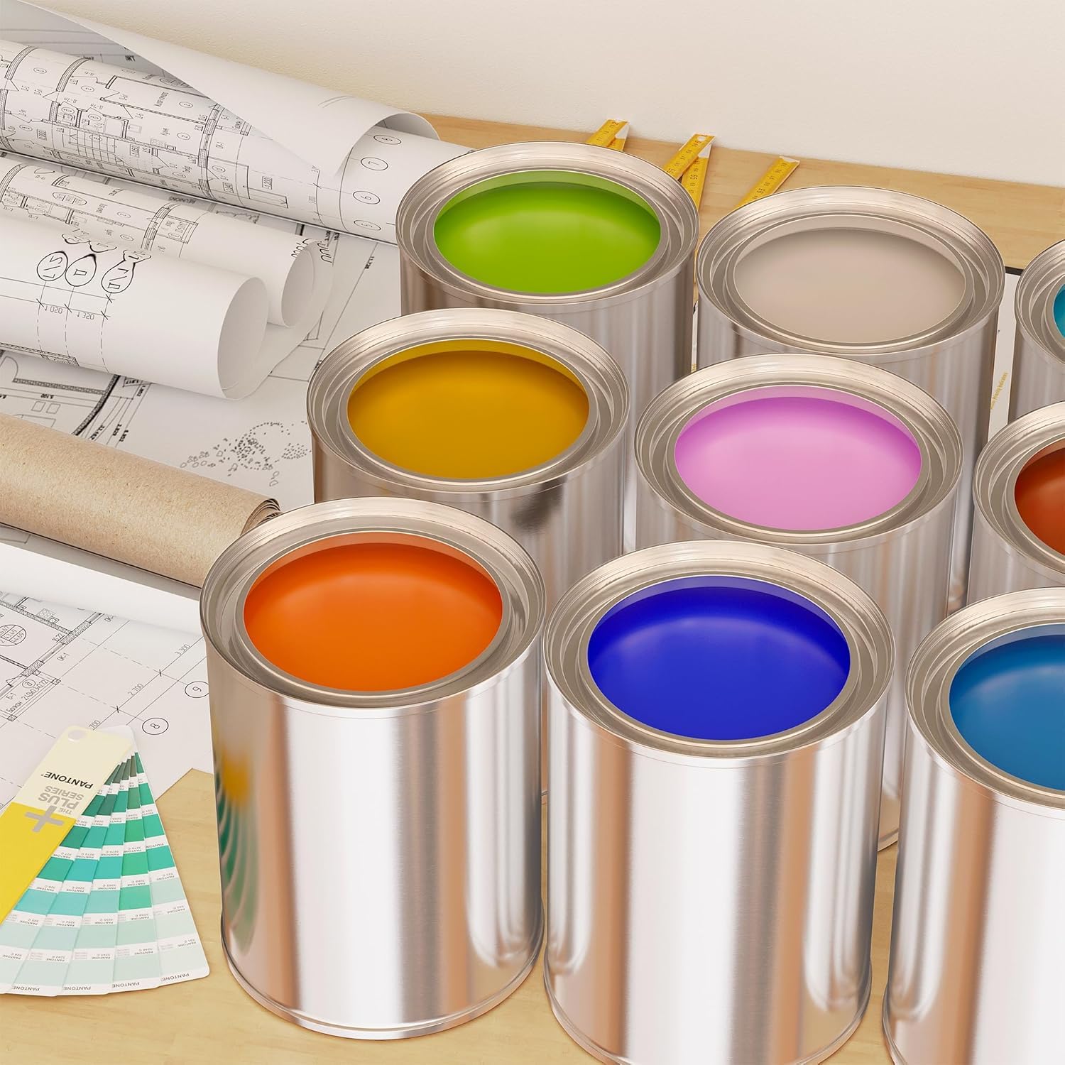 MEETOZ 6 latas de pintura vacías de 1 litro con tapas, latas de pintura vacías sin forro con tapas, para artes y manualidades, proyectos de bricolaje, pintura, artes y manualidades