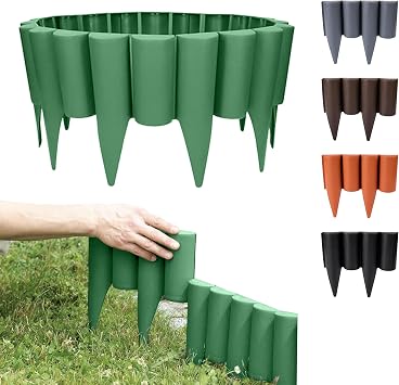 GARDENIX Green Lawn Edging - 2.5m/8.2ft Flexible Garden Edging for Flower Beds, Lawn, Patio & Pavement - Easy Install border, No Digging, Weather-Resistant Plastic, Wood Effect Garden Fence