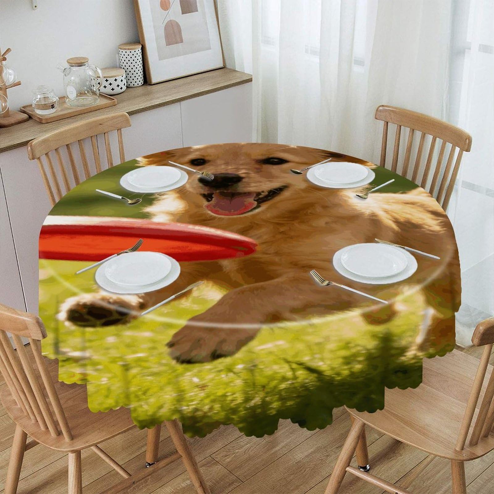 Khauerbc Style Interesting Puppy Round Tablecloths,Spill Proof,Polyester Fabric Washable Table Cloth Cover For Dining Wedding And Outdoor,Soft Toching And Easy Clean