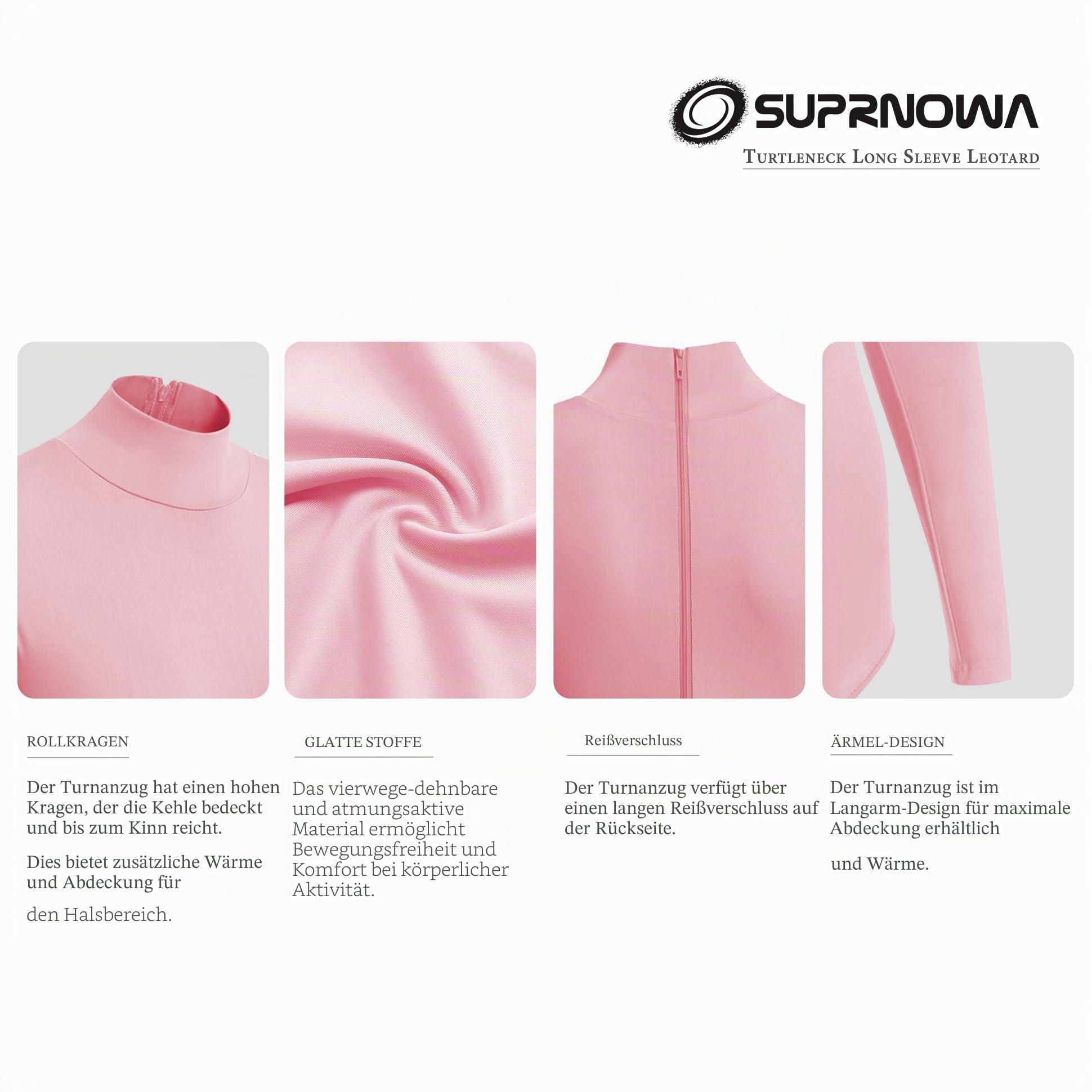 SUPRNOWA Rollkragen-Trikot, lange Ärmel, Spandex, Tanz, Workout, Fitness, Body für Damen