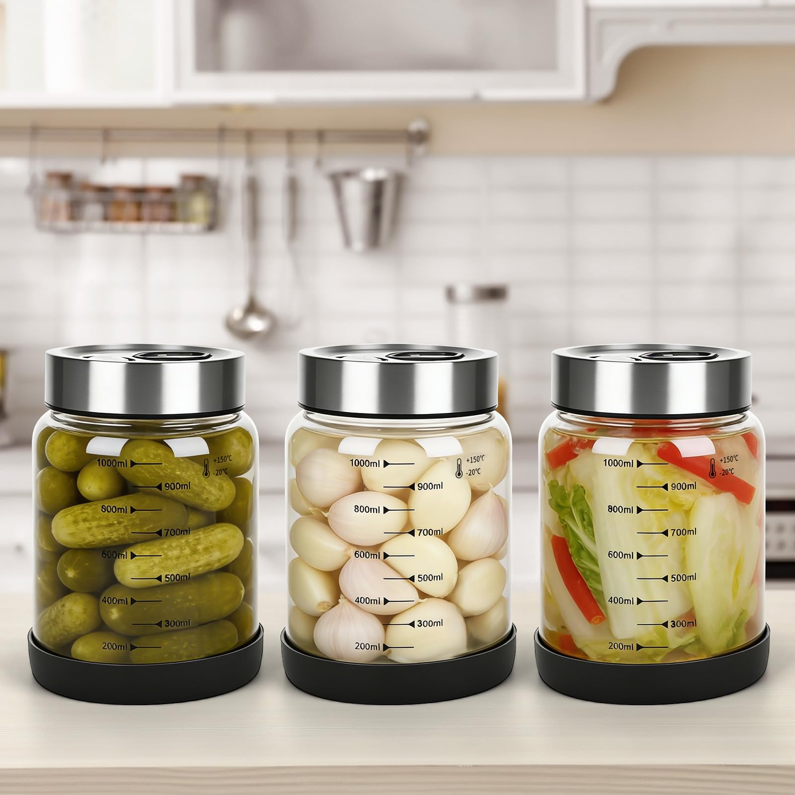 RUCUDIM Tarro de fermentación con tapa de 1 L, vaso de fermentación con ventilador de fermentación, recipiente para kimchi, vaso de kéfir, vasos de fermentación, vidrio kimchi, cristal de fermentación — view 6
