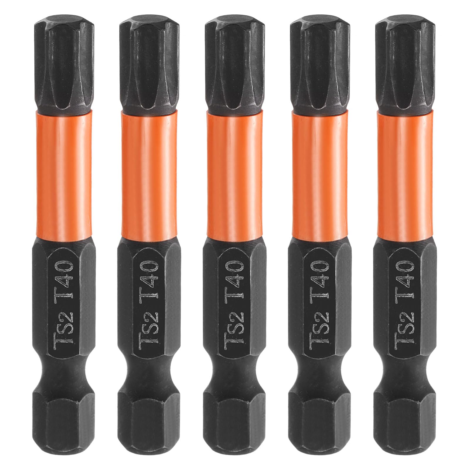 sourcing map 5pcs T40 Torx Head Screwdriver Bit 2" (50mm) Long 1/4" Hex Shank Magnetic No Hole Tamper Proof 6 Point Star Screw Driver Drill Bits Phosphate S2 Steel Industrial Power Tools