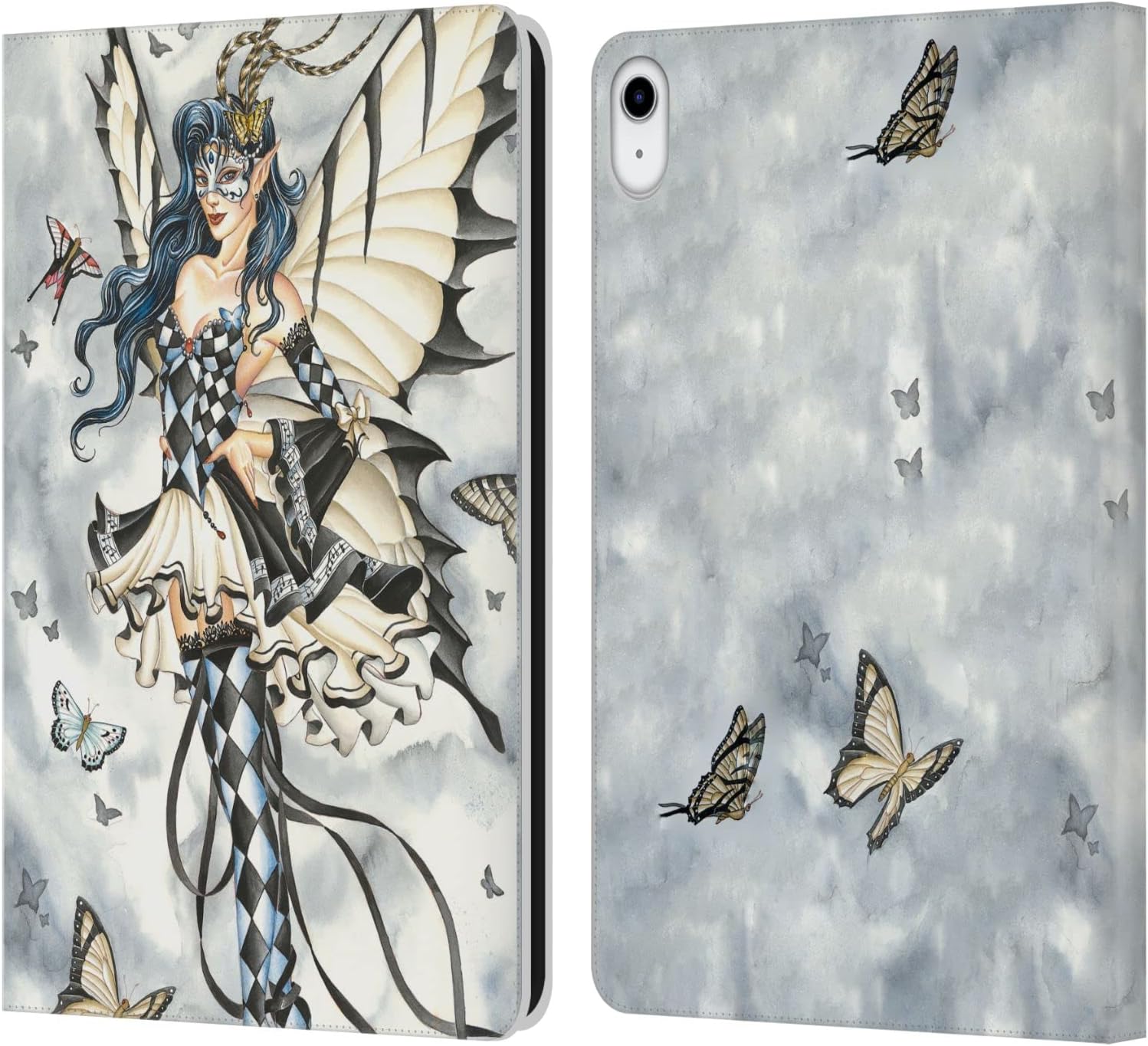 Head Case Designs Officially Licensed Nene Thomas Symphony in Black and White Fairies Leather Wallet Case Compatible with Apple iPad 10.9 2022/2025