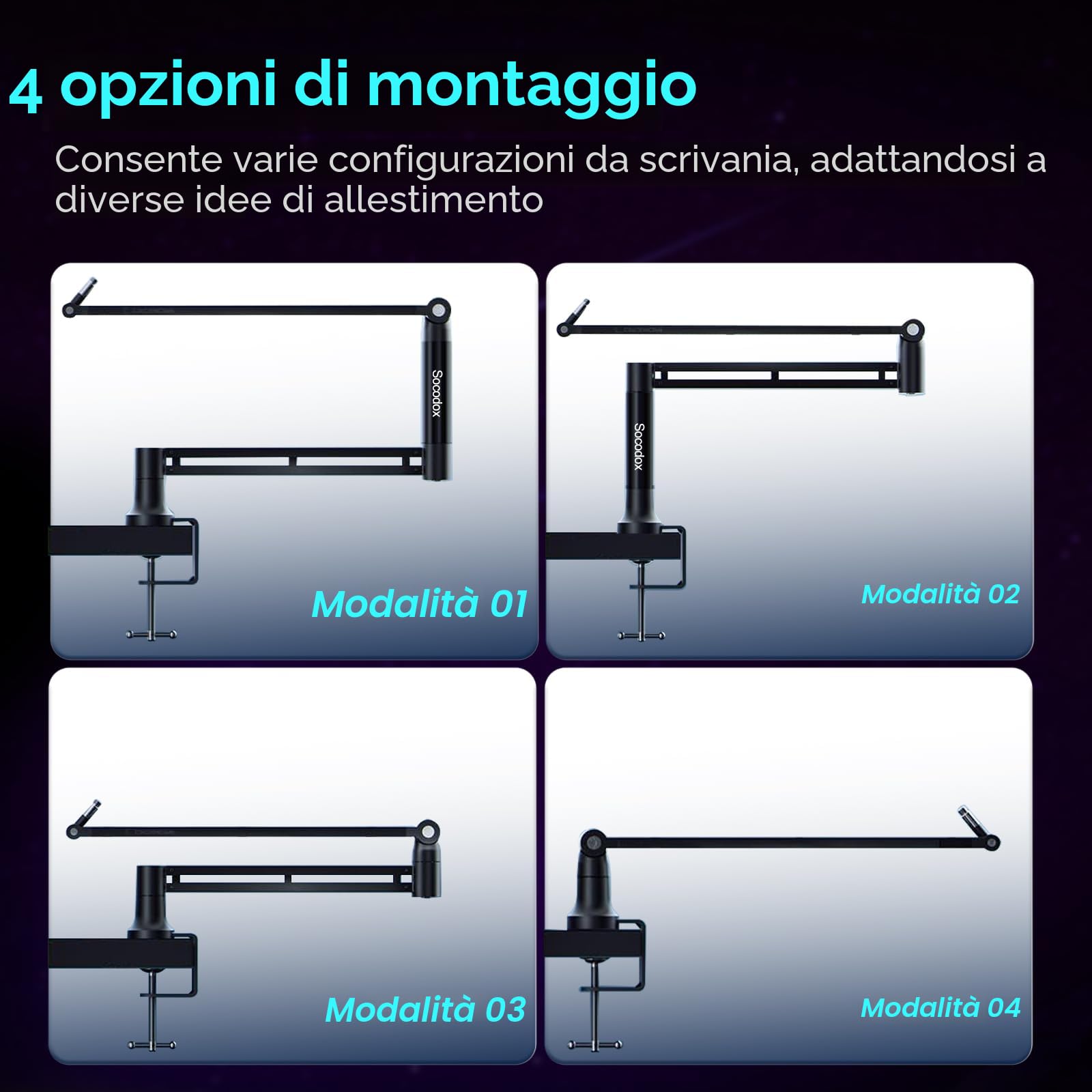Braccio per Microfono, Supporto per Microfono a Basso Profilo Rotante a 360°, Braccio Pieghevole per Microfono con 4 Usi, Supporta fino a 1,5 kg, con Adattatore da 3/8'' a 5/8'' per Blue Yeti