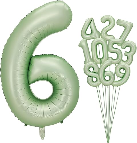 Globos verdes con el número 6 de 40 pulgadas, suministros para fiesta de cumpleaños de niñas y niños, globos verde oscuro 6 para decoraciones de