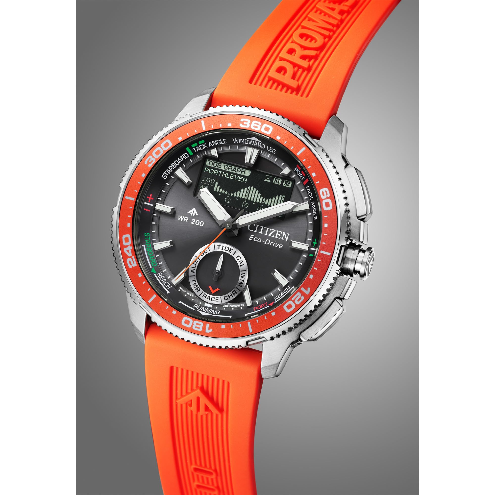 Citizen Eco-Drive WaveTracker para Hombre: Caja de Acero Inoxidable en Tono Plateado de 42 mm con Correa BENEBiOL y Esfera Negra de Rayos solares, Pantalla LCD MIP (Estilo: JV3000-13E)
