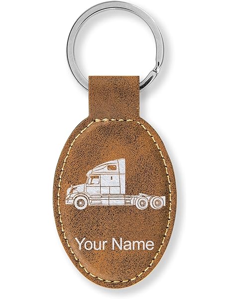 LaserGram Oval Keychain, Truck Cab, Personalized Engraving Included (Rustic with Silver)