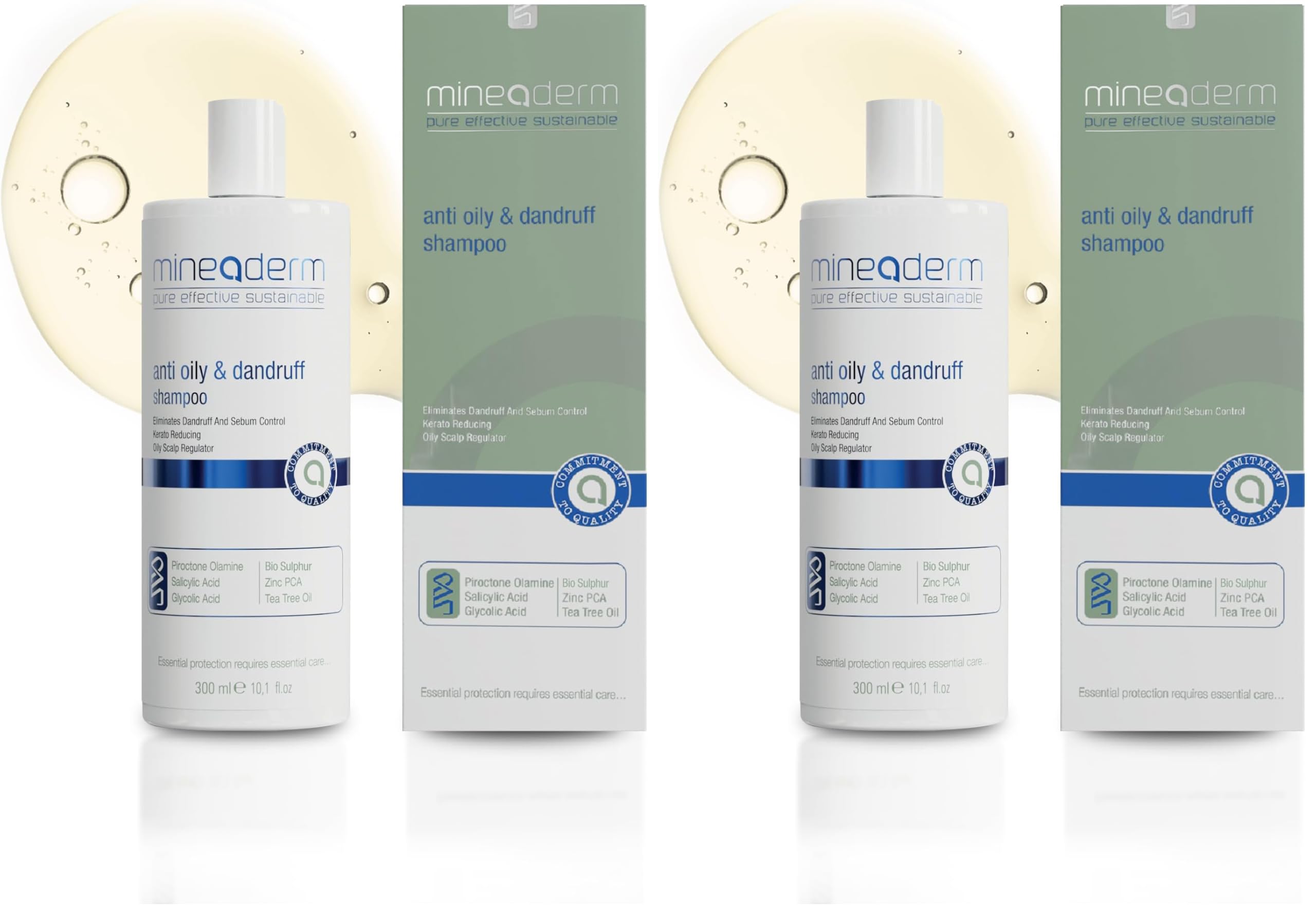 Mineaderm Champú anticaspa para cuero cabelludo graso y con picazón – Con olamina, ácido salicílico y aceite de árbol de té – Sin siliconas – Para hombre y mujer – 300 ml (Paquete de 2)