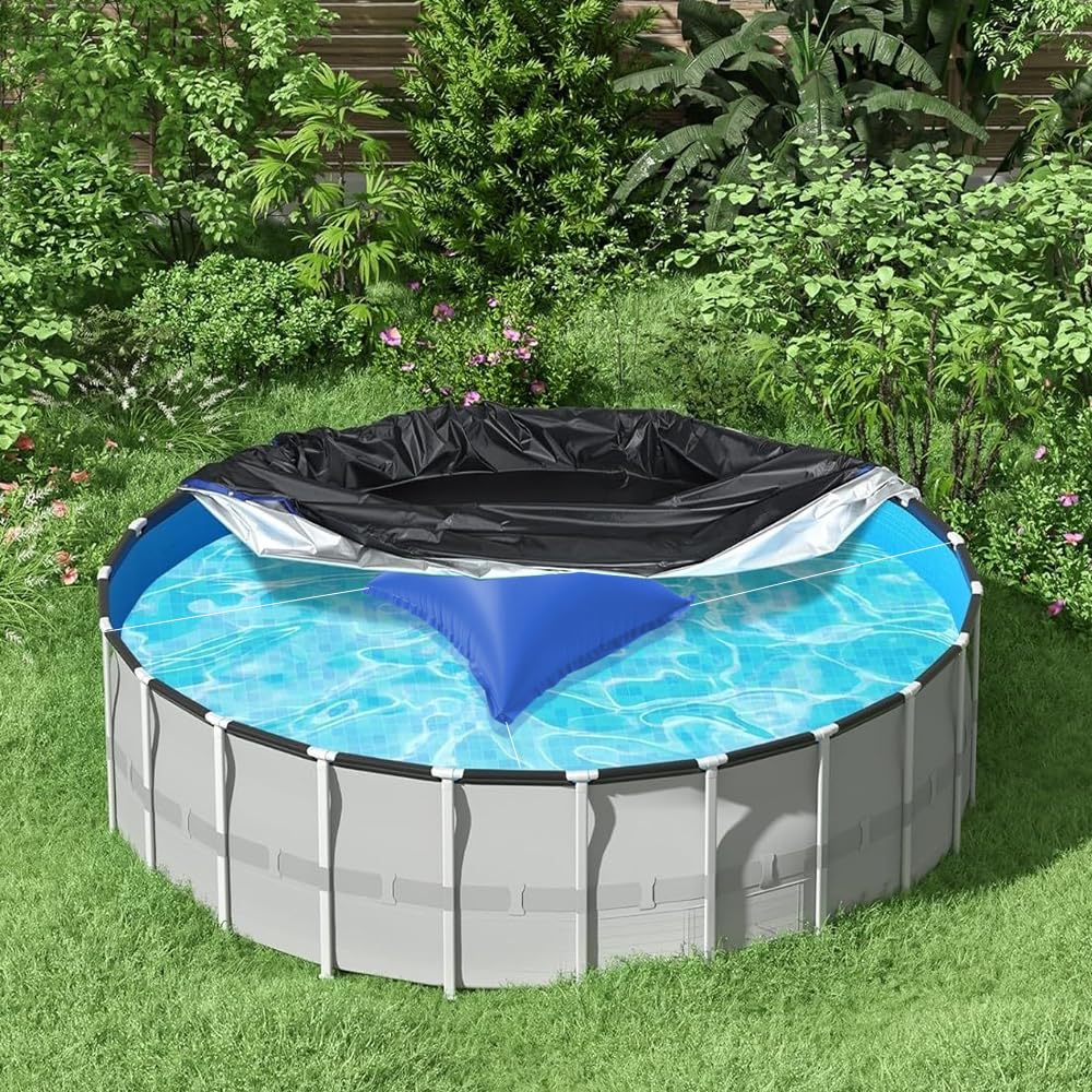 Oreillers Gonflables dhiver, Afenau 120cm Coussin dair de Piscine Hiver avec Trous et Corde, 0,28 mm dépaisseur Coussin Piscine Hivernage, PVC Coussin de Piscine Hiver pour Abri de Pisc, Carré