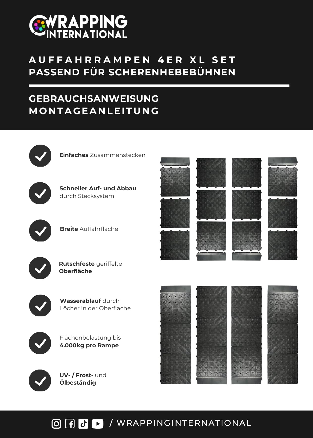 Auffahrrampen 4er Set XL für Scherenhebebühne z.B. für Tiefergelegte Fahrzeuge