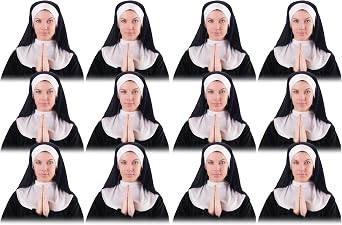 Newcotte 6 Pcs Nun Headpiece Costume Women Nun Habit Cap | Halloween Nun Cosplay Costume, Catholic Nun Habit, White Trim Border Design, Roleplay Accessoiy Adult Women Cosplay Supplies