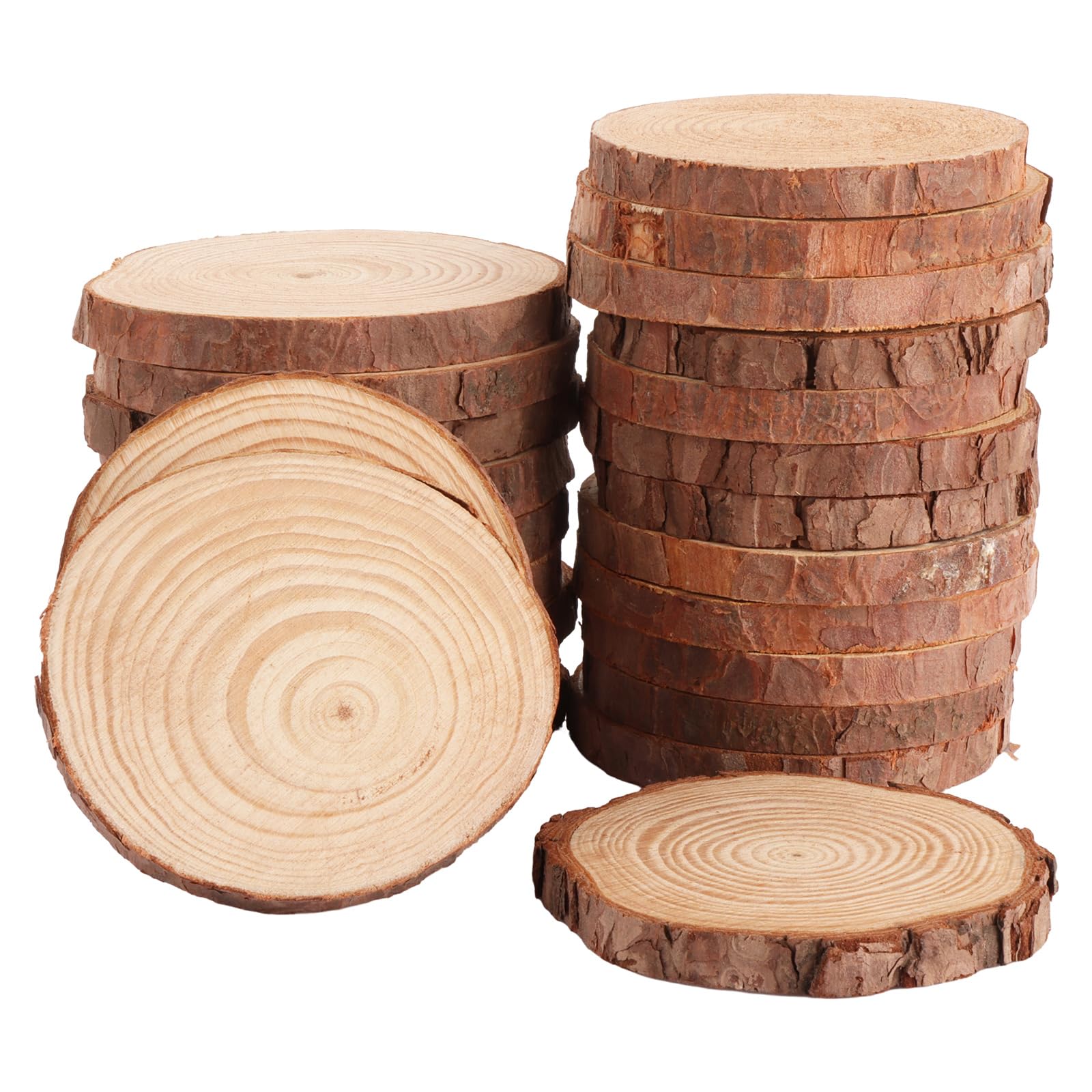 ASelected 24 Pack Wooden Discs Tree Shaped Discs, Wood Disc, Undrilled Tree Shaped Discs, Diameter 9-10 cm Thickness 10 mm, Wooden Disc Decorations for Weddings, DIY Crafts, Christmas Decorations