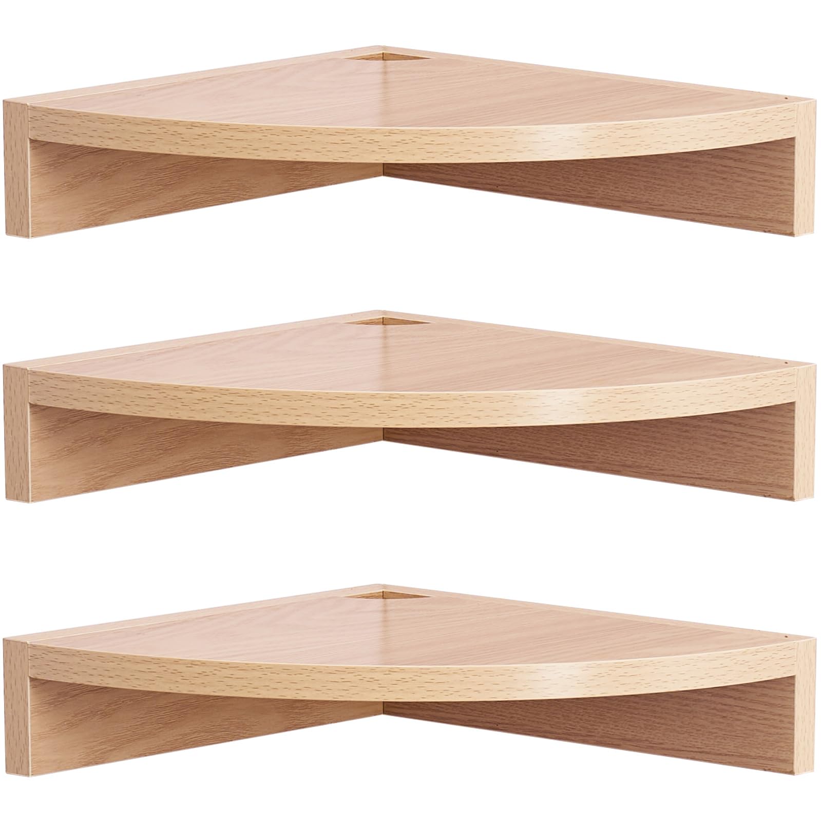 Conamily Corner Shelves Wall Mount,set of 3 Rustic Oak Natural Wood Floating Corner Shelves with Wire Hole Hanging Corner Display Shelf for Living Room Kitchen Bedroom